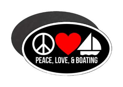 black three symbols white red peace love and boating stickers, magnet