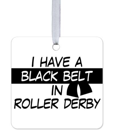 black white martial arts i have a black belt in roller derby stickers, magnet