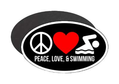 black white peace love and swimming red heart stickers, magnet