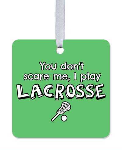 black whtie green you dont scare me i play lacrosse stickers, magnet