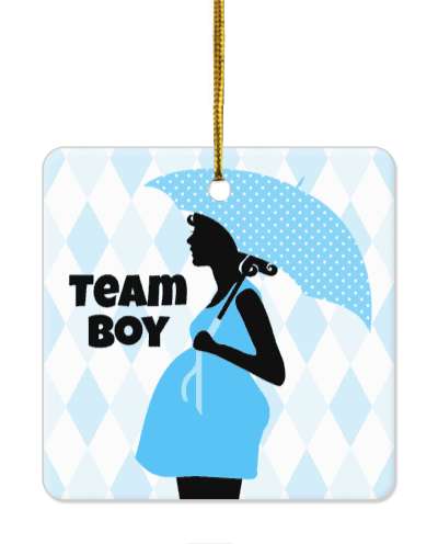 blue diamond pattern team boy pregnant woman silhouette umbrella stickers, magnet