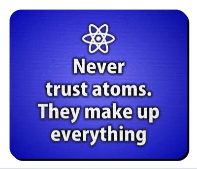 blue fun pun never trust atoms they make up everything science humor stickers, magnet