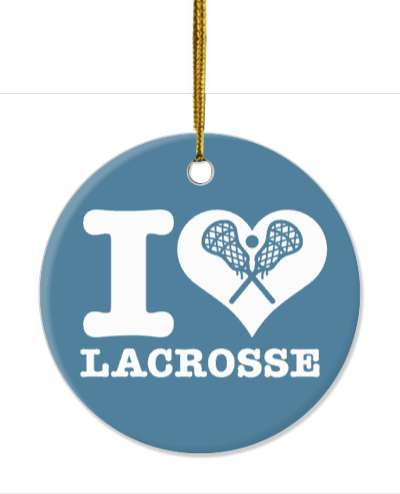blue i love lacrosse crossed sticks heart stickers, magnet