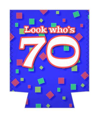 blue look whos 70 confetti 70th birthday stickers, magnet