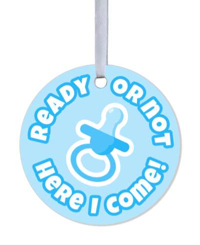 blue new baby ready or not here i come pacifier stickers, magnet