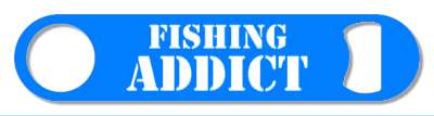 blue white stencil fishing addict stickers, magnet