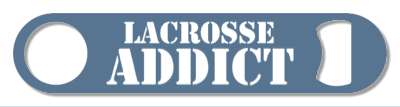 blue white stencil lacrosse addict fanatic stickers, magnet