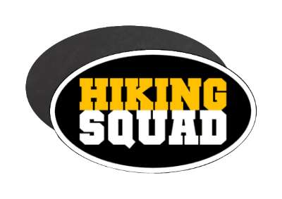 bold team black orange white hiking squad stickers, magnet