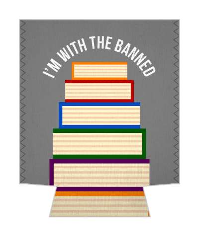 book pile im with the banned books stickers, magnet