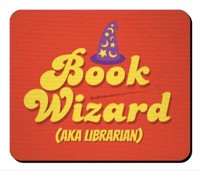 book wizard aka librarian wand hat orange stickers, magnet