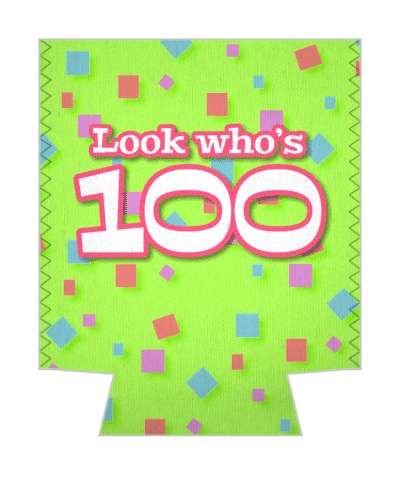 bright green look whos 100 confetti 100th birthday stickers, magnet