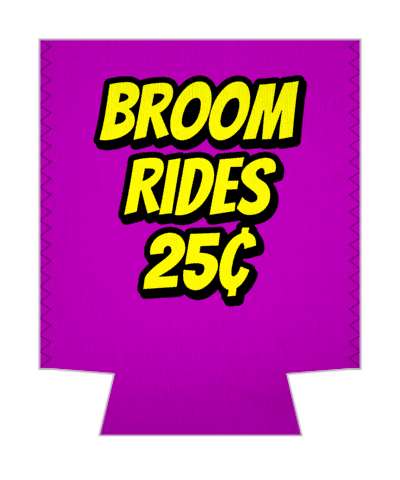 broom rides twenty five cents purple yellow stickers, magnet