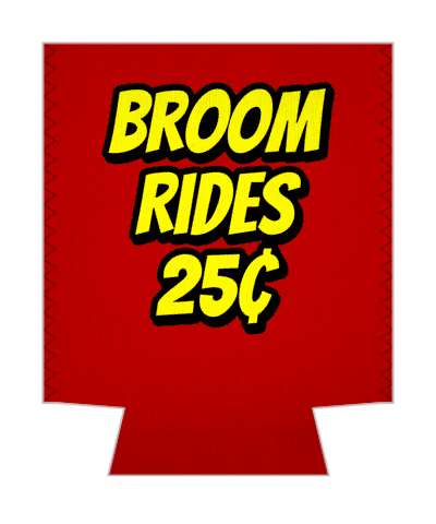 broom rides twenty five cents red yellow stickers, magnet