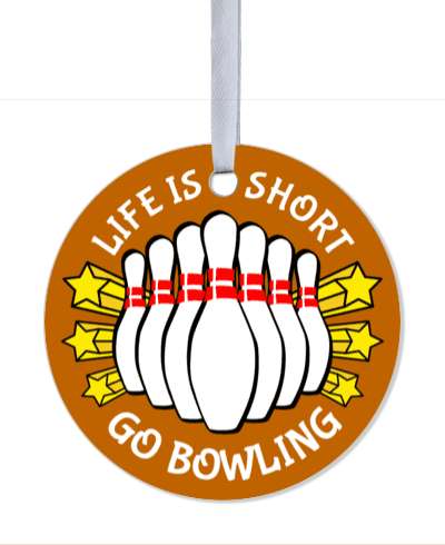 brown life is short go bowling stars bowling pins stickers, magnet