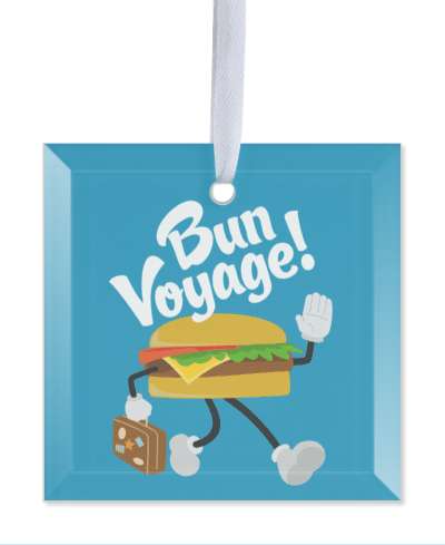 bun voyage traveling cheeseburger blue stickers, magnet