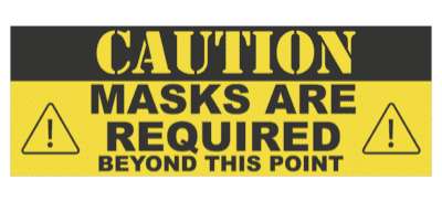 caution masks are required beyond this point orange yellow floor sticker
