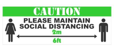 caution please maintain social distancing 2 meters 6 feet green floor stick
