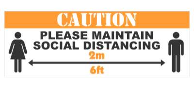 caution please maintain social distancing 2 meters 6 feet orange floor stic