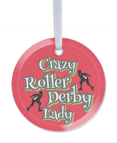 crazy roller derby lady red stickers, magnet