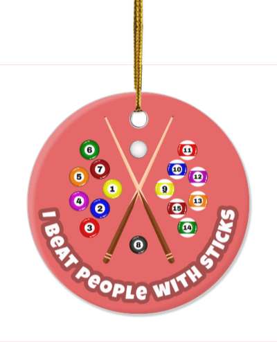 crossed sticks pool wordplay i beat people with sticks pool cue balls funny stickers, magnet