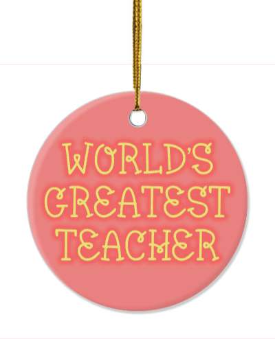curly worlds greatest teacher pink yellow stickers, magnet