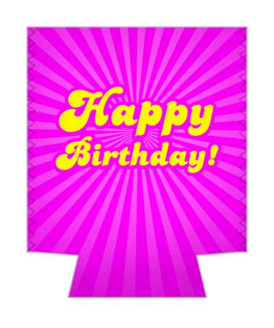cursive bold happy birthday magenta rays yellow stickers, magnet
