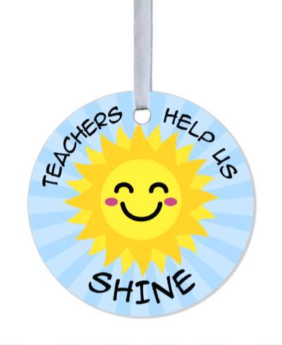 cute smiling sun blue rays teachers help us shine stickers, magnet