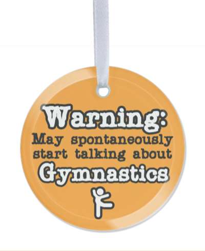 danger symbol warning may spontaneously start talking about gymnastics orange white stickers, magnet