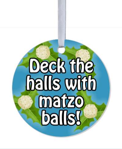 deck the halls with matzo balls funny blue stickers, magnet