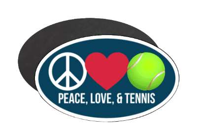 deep blue peace love and tennis red heart tennisball stickers, magnet