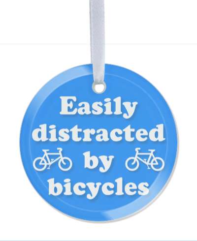 easily distracted by bicycles blue white stickers, magnet