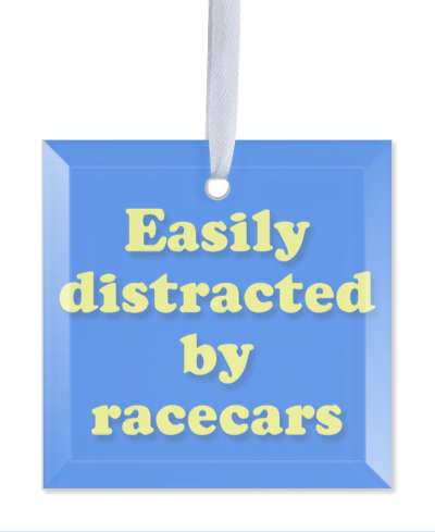 easily distracted by race cars blue pale yellow stickers, magnet