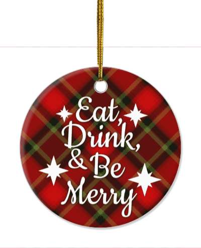 eat drink and be merry plaid christmas feast stickers, magnet