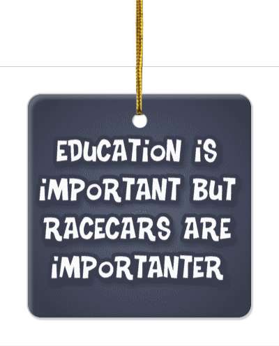 education is important but car racing is importanter funny wordplay saying stickers, magnet
