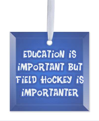 education is important but field hockey is importanter funny deep blue stickers, magnet