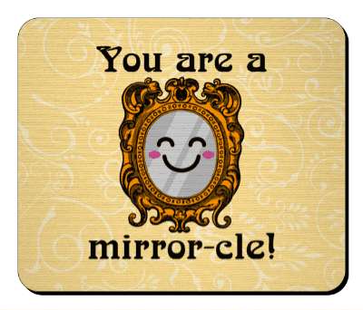 fancy smile face mirror you are a mirrorcle miracle wordplay pun stickers, magnet