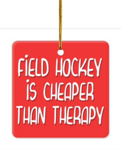 field hockey is cheaper than therapy red funny stickers, magnet