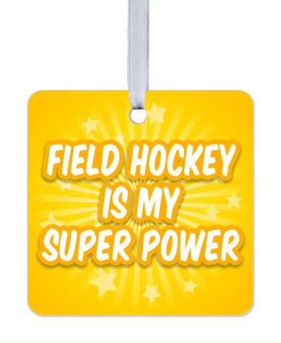 field hockey is my superpower orange yellow starburst stickers, magnet