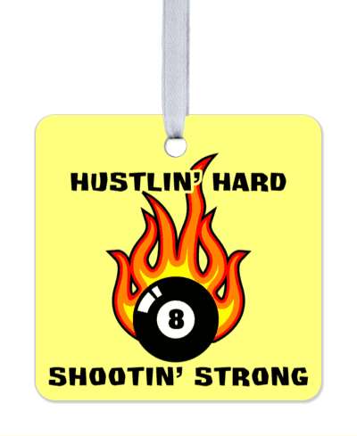 flaming eight ball pool hustling hard shooting strong pale yellow stickers, magnet