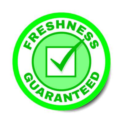 freshness guaranteed checkmark green stickers, magnet