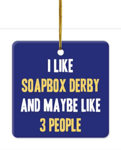 funny blue i like soapbox derby and maybe like three people stickers, magnet