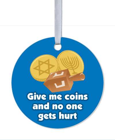 funny joke give me coins and no one gets hurt dreidel game stickers, magnet