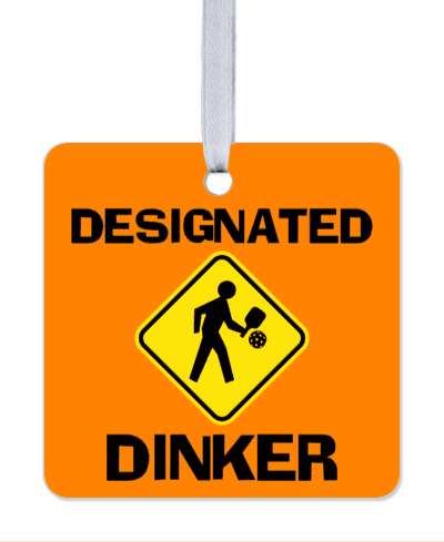funny sign designated dinker warning pickleball symbol wordplay orange stickers, magnet