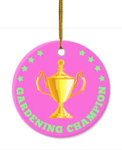 gardening champion trophy pink green stickers, magnet