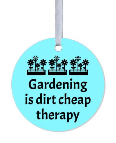 gardening is dirt cheap therapy plants aqua black stickers, magnet