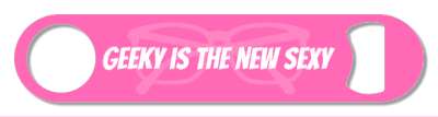geeky is the new sexy silhouette nerd glasses pink stickers, magnet