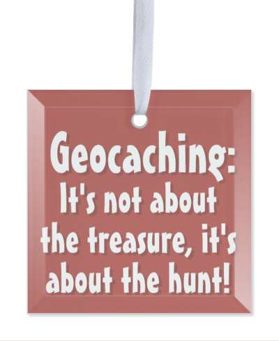 geocaching its not about the treasure its about the hunt white red stickers, magnet