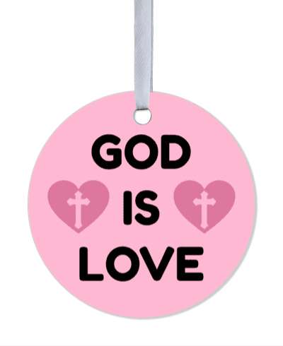god is love hearts cross pink stickers, magnet