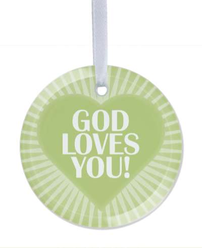 god loves you heart light rays green stickers, magnet