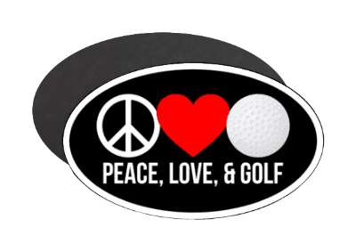 golfball heart peace love and golf symbols stickers, magnet